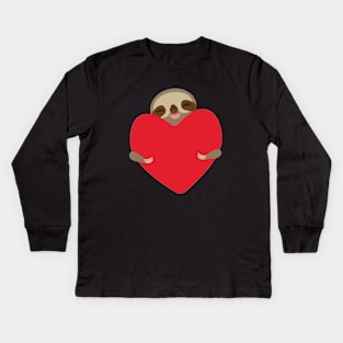 Cute sloth with red heart Kids Long Sleeve T-Shirt